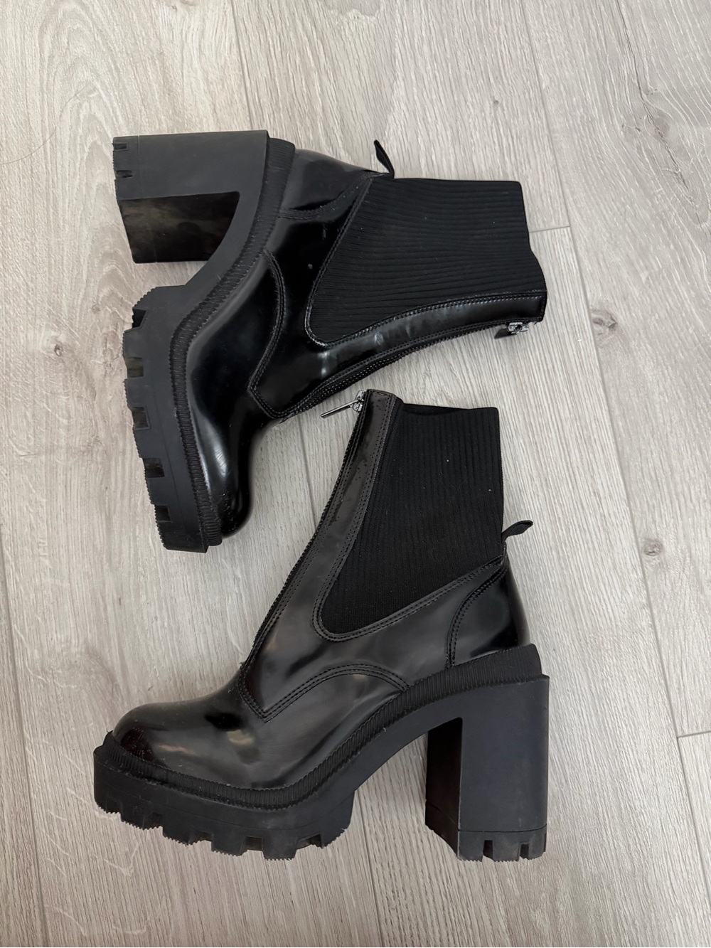 Forever 21 Black Lug Sole Chunky Heel Ankle Booties